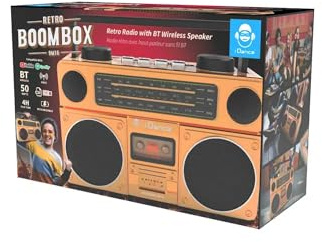 Cefa Toys Retro Boombox 9M16 Altavoz Portátil Bluetooth con Radio FM, USB, Tarjeta TF y Entrada AUX, Diseño Vintage Recargable con Asa de Transporte