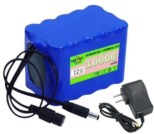 SSCYHT ,12V10Ah+Charger, 3S5P 12V 10Ah Lithium Battery Pack Portable DC 12 Volts Backup Battery for LED lights/Audio Systems/Solar Energy Storage Systems