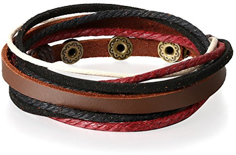 JewelryWe Herren Lederarmband Wickelarmband, Multilayer Geflochten Leder Armband Armreif Manschette, Braun Schwarz