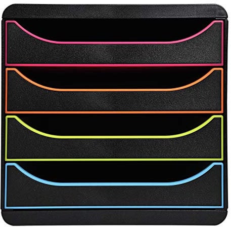 Exacompta 310914D Premium Ablagebox mit 4 Schubladen für DIN A4+ Dokumente. Belastbare Schubladenbox mit hoher Kapazität für mehr Platz auf dem Schreibtisch Big Box Black Office Schwarz|Bunt