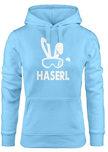 MoonWorks® Kapuzen Pullover Damen Ski-Haserl Ski-Hase Après Ski Party Ski-Fahrer Snowboard-Fahrer Hoodie Frauen hellblau L