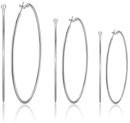 Silber Creolen Ohrringe 925 Sterling Silber Post Hoop Ohrringe für Frauen 3 Paar Große Creolen Set für Mädchen Geschenke
