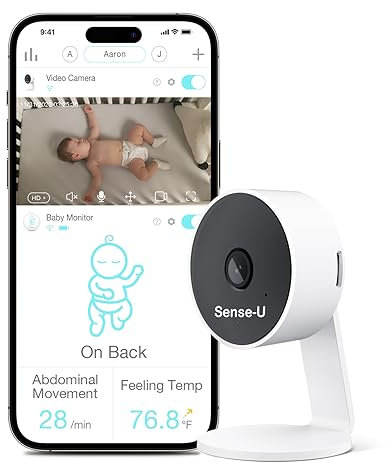 Sense-U Moniteur de bébé vidéo avec caméra vidéo HD 1080p, audio bidirectionnel, vision nocturne, audio de fond et notifications de mouvement (compatible avec le moniteur de respiration Sense-U)