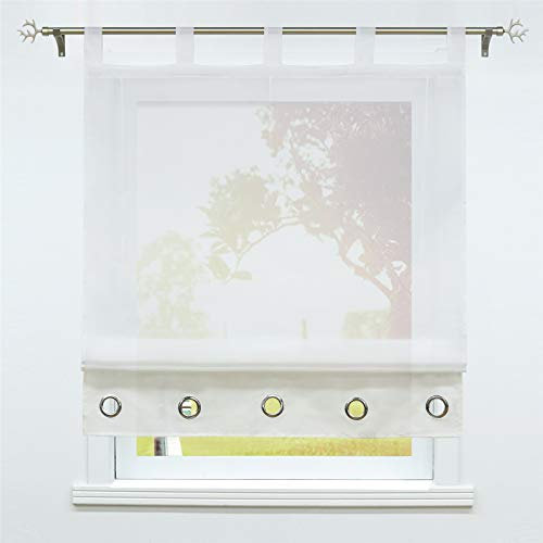 SCHOAL Raffrollo mit Schlaufen Transparente Raffgardine Modern Schlaufenrollo Weiß Gardinen Voile 1 Stück BxH 80x155cm Beige