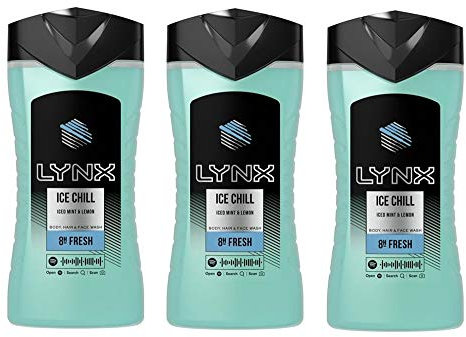 Lynx Ice Chill Mens Gents Body Face Hair Shower Gel 250 ml 3 Pack