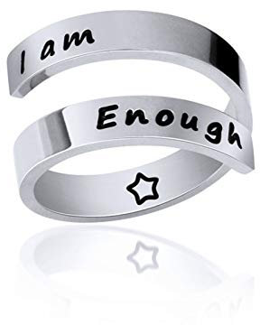 AILUOR Inspirational Ring, Edelstahl Gravur Ring Einstellbare Inspirierender Schmuck Einstellbare Persönlichkeit Ermutigung 'Keep Going' für Männer, Frauen, Jungen, Mädchen (I am Enough-Silver)