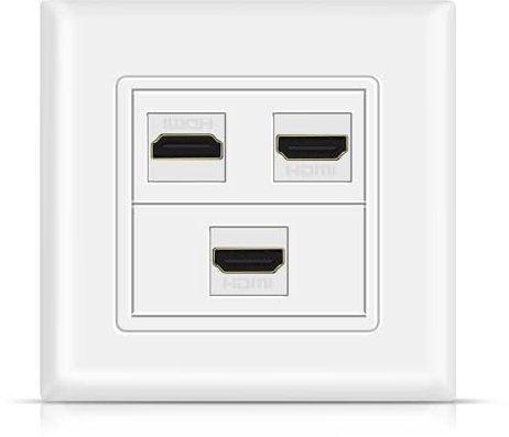 TNP Placa de Toma HDMI Pared - 3 Puertos, -1 Unidad, Placa Frontal para Conector HDMI, Panel de Montaje empotrable de Salida para Adaptador HDMI de Alta Velocidad, Color Blanco