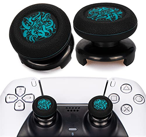 Playrealm FPS Thumbstick Extender & Printing Rubber Silicone Grip Cover 2 Sets for PS5 Dualsenese & PS4 Controller (Demon Tentacle Blue）