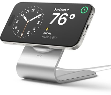 elago MS3 Soporte de Carga Compatible con Magsafe Cargador - Estación de Silicona Premium Compatible con iPhone 15, 14, 13, 12 Serie [Magsafe No Incluidos] (Plata)