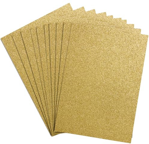 Springboard A4 Gold Glitter Card Sheets - 10-Pack 290gsm Non Shed Glitter Cardstock for Card Making - Compatible w/Die-Cutting Machines - Sparkly Craft Supplies