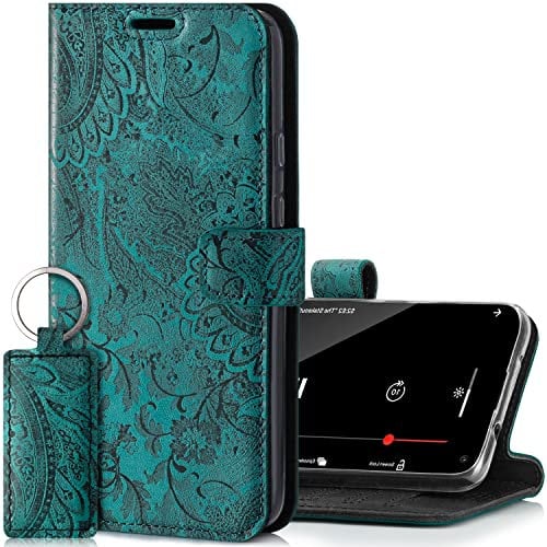 Surazo Leather Wallet Mobile Phone Case Compatible with Apple iPhone 12 mini - Flip & Fold Smartphone Case with Stand RFID Blocker Magnet Closure, 3 Slots for Bank Cards - Handcrafted European Leather