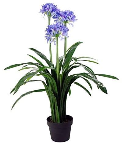 Leaf Design UK Realistic Artificial Plant Tree, Silk, Agapanthus Flower Blue, 90cm