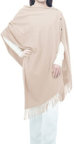 Poncho Damen Winter mit Knöpfen Schal Warm Deckenschal Strickschal Fransen Cape Decke Stola Cardigan Für Frauen Geschenk Für Mutter-68X200cm