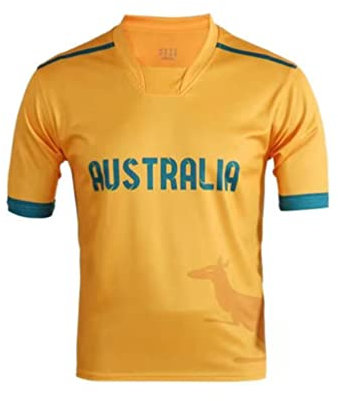YuanDiann 2022 Katar Fußball Weltmeisterschaft T-Shirt Kurzarm Rundhals Fanshirt Trainingsshirt Stretch Casual Atmungsaktiv Sport Shirt Bedrucken Fussballtrikot Australien S