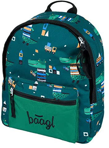 Baagl Kindergartenrucksack Jungen, Kindergarten Rucksack Kinder, Kleiner Baby Rucksack, Kinderrucksack mit Brustgurt (Krokodil)