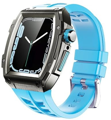BUDAY Kit de modificación para Apple Watch Band Case 45mm Metal Rubber Strap Accesorios para iWatch Series 7 6 SE 5 Aleación de aluminio Lujo, 44MM, Agate