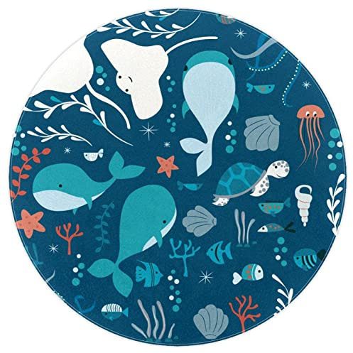 VBFOFBV Teppiche für Schlafzimmer, Ultra-luxuriöser, weicher und Dicker, Rutschfester Teppich für Kinder, Babyzimmer, Kinderzimmer, moderner Dekorteppich,Cartoon Meerestiere Wal Octopus Qualle
