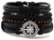 Bungsa Leder-Armband Breit Braun/Schwarz Kompass Unisex