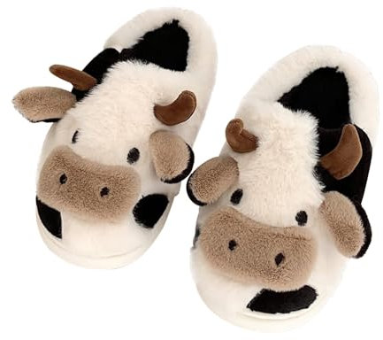 Coswind Pantofole Donna Uomo Invernali Ciabatte di Mucca Caldo with Memory Foam Cartone Animato Sliders Morbido Peluche Interno Esterno Slippers Mucca Tacco Aperto 270
