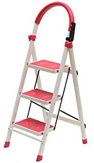 FLYIFE Tritthocker, DREI- Und Vierstufige Einseitige Leiter, Klappbare Metallleiter, Tragbare Trittleiter Für Heimwerkerarbeiten, Haushaltsleiter/Pink/40 X 58 X 118Cm