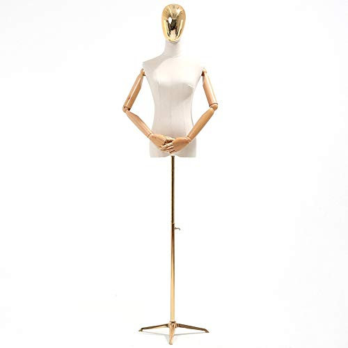 Weibliche Schaufensterpuppen-Kleiderform für schweres Brautkleid, Hochzeitskleid, Kleidungsdisplay, mit Kopf, flexiblen Armen und goldfarbenem Metallsockel (Farbe: rechteckiger Metallsockel, Größe: kl
