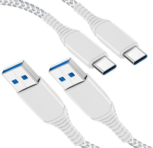 2 x 3 m Ladekabel für Sony Controller PS5, Playstation 5, PS5, DualSense PS5, Controller Xbox Serie X/Controller Xbox Serie S, Ladekabel, Nylon geflochten, USB Typ C lang, USB A auf USBC