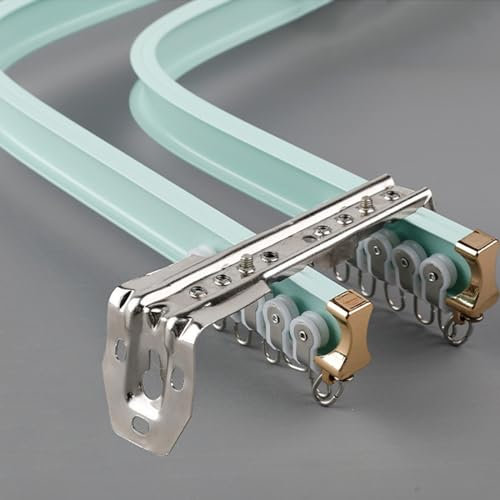 Aluminium-Vorhangschiene, Flexibler Gardinenschiene 2-läufig Für Gerade Oder Erkerfenster, Deckenschiene Für Duschvorhang – Nicht Leicht Zu Brechen – Leicht Zu Biegen(Color:Green-wall,Size:3m/9.8ft)