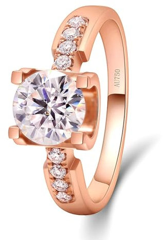 Stfery 14K Rose Gold Engagement Rings for Women 1ct Round Shape White Moissanite Engagement Rings Rose Gold