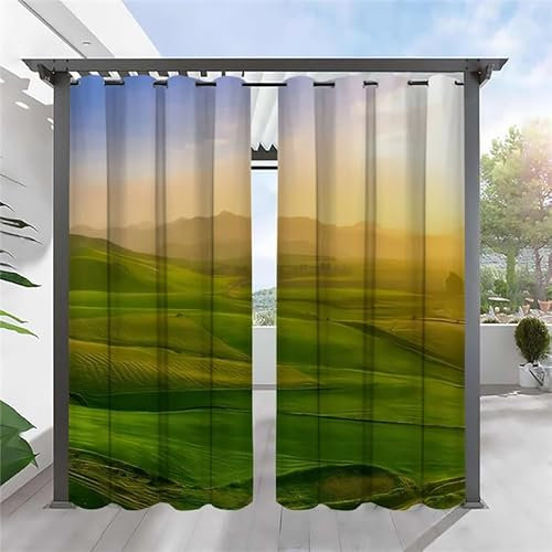 SYHIEGO Landschaft Vorhang Outdoor Grün Vorhänge Wasserdicht 2er Set Outdoor Vorhang mit Ösen Wetterfest Vorhang Pavillon Outdoor Gardinen für Balkon Terrasse,213x260cm