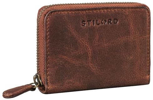 STILORD Dirk Echt-Leder Kartenetui Klein mit Münzfach Portemonnaie Card Wallet Brieftasche RFID Schutz Vintage Mini Geldbörse Retro Geldbeutel Damen und Herren Farbe:Kara - Cognac