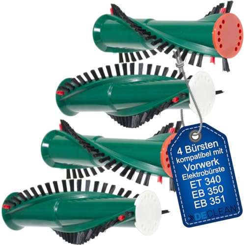 DeClean 4 Ersatzbürste Bürste kompatibel mit Vorwerk Staubsauger Elektrobürsten ET 340, EB 350, EB 351 (Kobold/Tiger) Bürstenrollen