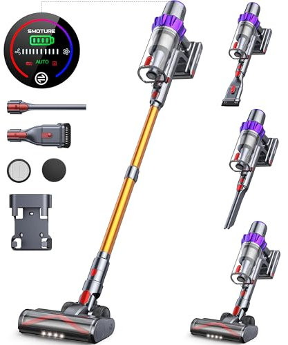 450W/40Kpa Aspirapolvere Senza Fili Potente con Autoportante, Scopa Elettrica Senza Fili, 55 Minuti e Modalità Automatica, LED Touchscreen Anti-avvolgimentoper Pavimenti Tappeti Peli di Animalili