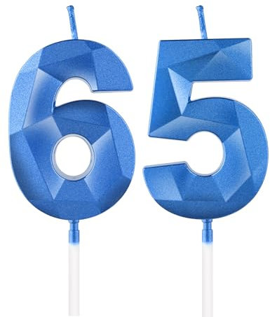 Royal Blue 65th Birthday Candles, 3D Number 65 Candle for Cake, Women Men 65th Birthday Decorations, Sapphire Candle Topper Blue Cake Decorations for Birthday Party Wedding Anniversary Supplies