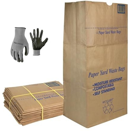 30 Gallon Lawn & Leaf 2-Ply Heavy-Duty Yard Waste Compost Refuse Paper Bags, Eco-Friendly, Tear Resistant, Self Standing, Biodegredable, Made in USA, 30 Count