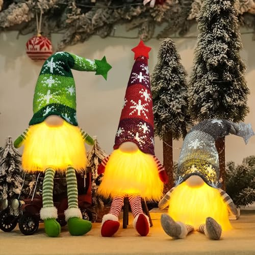 TEWWCEO 3 Stück Weihnachten Deko Wichtel mit Licht, Weihnachtswichtel Figuren LED, Wichtel Klein Skandinavisch, Weihnachtswichtel Plüsch Weihnachtsdeko, Wichtel Figuren Weihnachten Deko