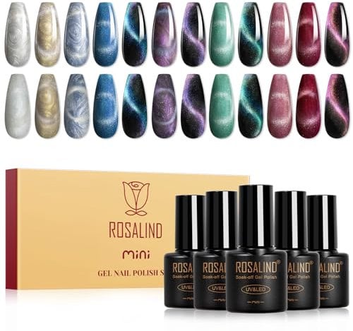 ROSALIND UV Nagellack Set Magnetisch, 12 Farben Cat Eye Gel Nagellack Katzenauge mit Magnet, Soak Off Gel Nail Polish Cateye für Nail Art Maniküre