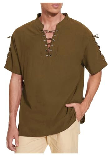 Tunika Herren Mittelalter - Mittelalter Hemd Viking Kostüm Oberteile Freizeithemden Tunika Kurzarm/langarm Halloween Shirt Schnürhemd Renaissance Viktorian Steampunk Piraten Hemd Piratenhemd