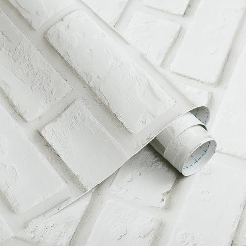 CiCiwind Selbstklebende Tapete 41CM×15M Weiß Steinoptik Tapete 3D Wandverkleidung Tapete Selbstklebend Vinyl Klebefolie Wasserdicht Möbelfolie Wohnzimmer Schlafzimmer Küche Dekoration