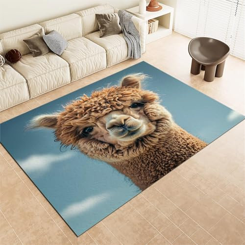 Srigzcaly Superweicher Teppich kinderzimmer 80x150cm Tierisches Braunes Alpaka Antirutsch Teppich Schlafzimmer-Rechteckteppich, Mehrfarbig Wohnzimmer-Teppich Balkon-Bodenmatte kinderteppich