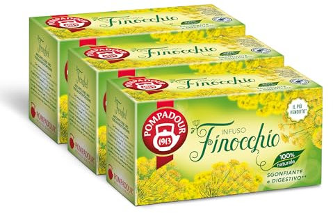 Pompadour, Infuso Finocchio, 60 Filtri (3 Confezioni da 20 Filtri), Aromatico e Digestivo, Certificato RFA, Ideale anche come Dopo-Pasto, 100% Naturale, Senza Lattosio, Glutine e Allergeni, Vegan