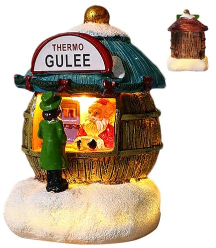 Casa del villaggio di Natale | Decorazioni natalizie per la casa di Babbo Natale, decorazione per la casa in resina, decorazione per libreria, casa di villaggio in miniatura con luce LED per