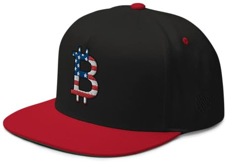 HODL Bitcoin Cap USA Edition Flat Bill – 3D Bitcoin Stick | Stylische Cap für Krypto-Enthusiasten | Verstellbare Passform Schwarz/Rot