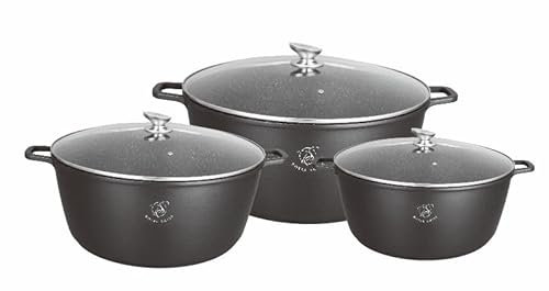 Royal Swiss Set de 3 Casseroles de 36, 40, et 44cm avec revetement antiadhesif et couvercle en verres - Induction