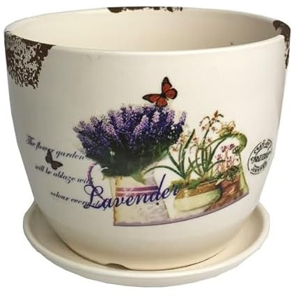 10Cm Lavender Flower Pot - Decoration Vase, Rustic, Vintage, Classic Design, Plate | Ornament, Plants, Planter, Flower Holder | Ideal For Home, Office & Bedroom