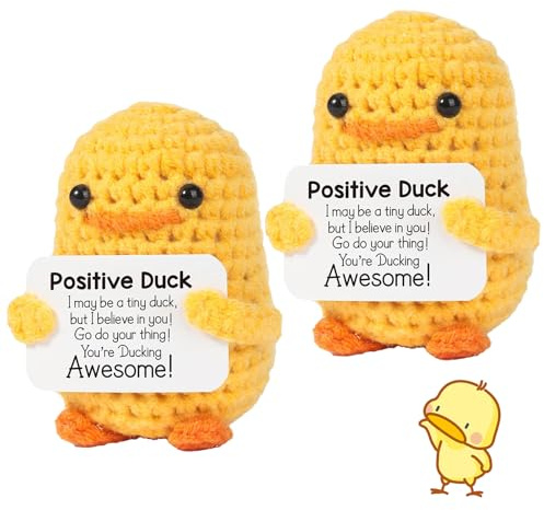 MADGININE 2 Pieces of Positive Duck,Emotional Support Gift,Mini Knitted Duck Doll with Card,Made, Easy to Carry,Emotional Motivation,Designed to Convey Positive Energy