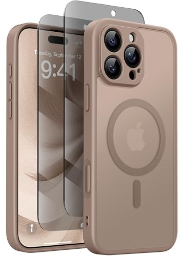Magnetic Case for iPhone 16 Pro Max with Privacy Screen Protector [Compatible with MagSafe][Camera Protection][Military-Grade][Camera Control Cover]Translucent Matte 16 ProMax Phone Case,Brown