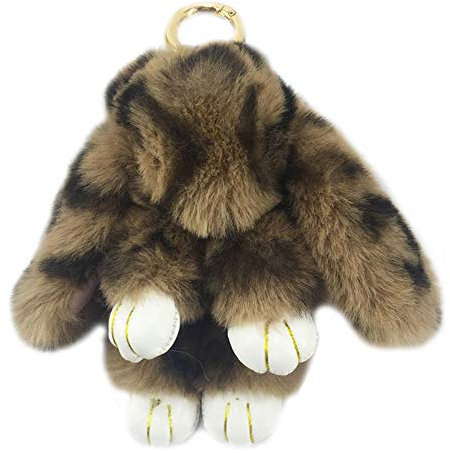 Xsclpomddy Plüsch Hase Schlüsselanhänger Plüsch-Häschen Pom Poms Taschenanhänger Handtasche Autoschlüssel Dekoration,braun.Leopard