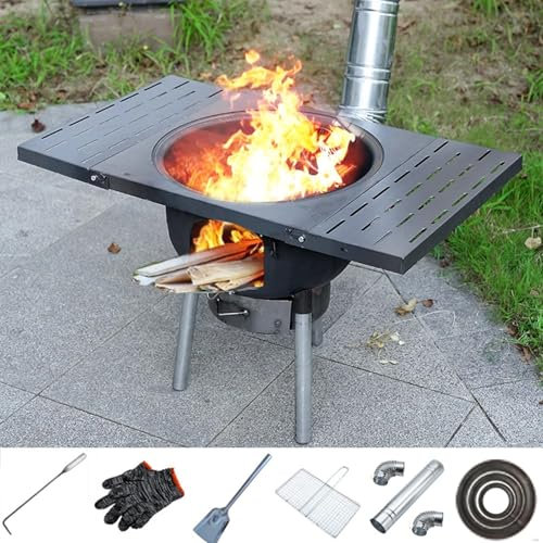 Camping Holzofen mit Seitenwänden, Tragbarer Holzofen für den Außenbereich, Heizofen Zum Kochen und Heizen Beim Camping im Freien(43cm/17in)