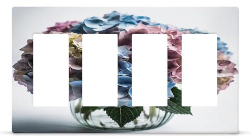 4-Gang-Schalterplatte, Hortensien-Blumen in Vase, bedruckt, 4 Schalter, Lichtschalter-Abdeckung, Dekor-Wandplatte, Größe 11,9 x 21,1 cm