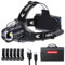 ET Head Torch Rechargeable, Super Bright 100000 LM LED Headlamp with 5 Modes & 9000mAh Battery & IPX7 Waterproof & 120°Adjustable & Zoomable、Red Warning Headlight for Running Hiking Fishing、Cycling